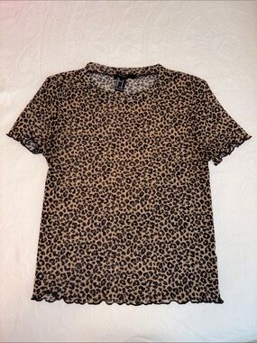 Forever 21 Leopard Mesh Short Sleeve Tee - Brown/Black